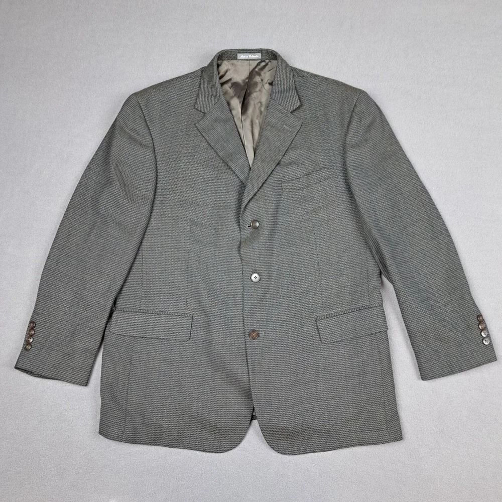 Oscar De La Renta Tweed Wool Sport Coat 46R Gray Men Blazer Jacket Single Breast